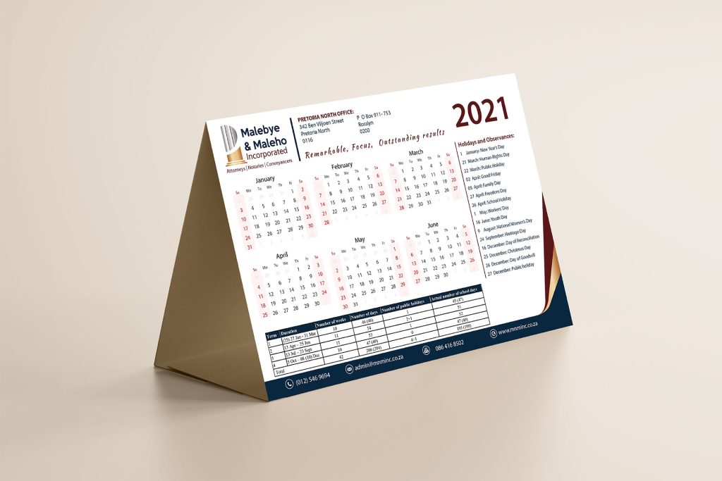 Graphic Design Services - Desk Calendar Design and Printing